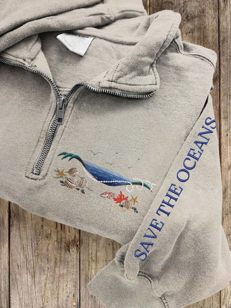 Save The Ocean Eco-print Women's Zipper Sweatshirt