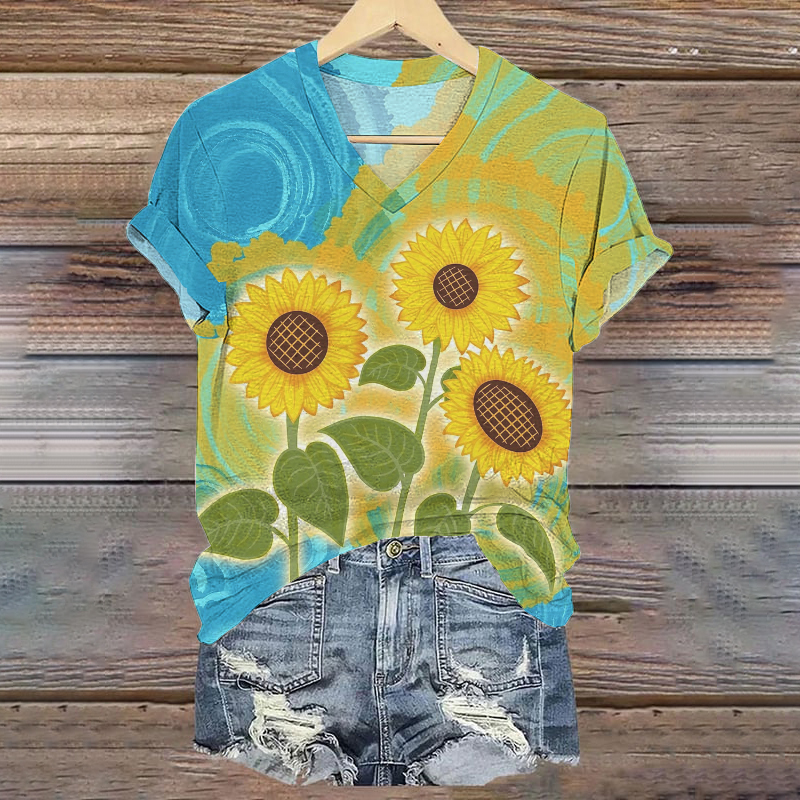 Retro Ukrainian Sunflowers We Standing Together Art Pattern Casual T Shirt