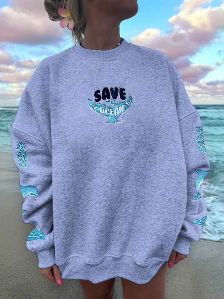 Women's Save The Ocean Embroidered Sweatshirt