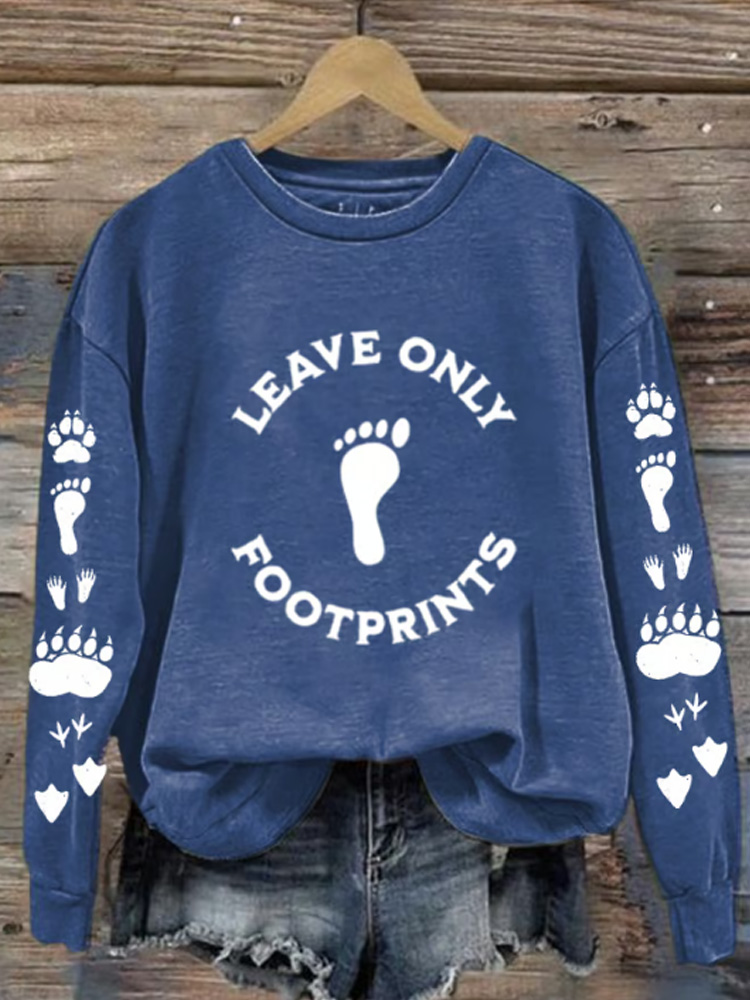 Women's Leave Only Footprints Print Casual Sweatshirt