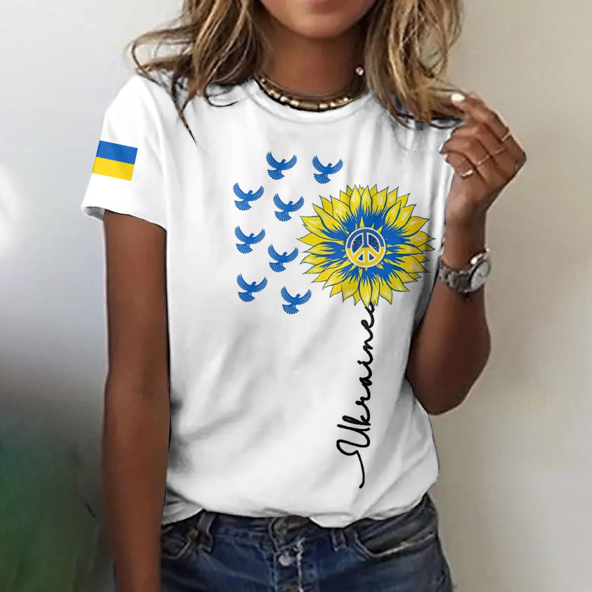 Women's Ukraine Peace Sunflower Print Short Sleeve T-shirt