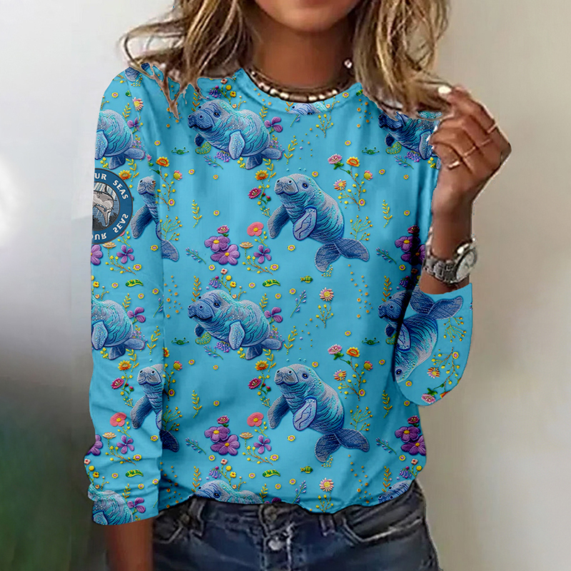 Save Our Seas Floral Manatee Embroidered Comfy T Shirt