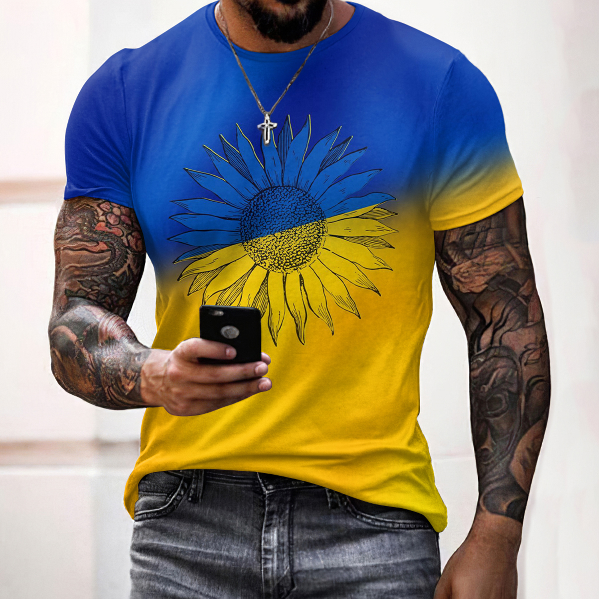 Men's We Stand Together Stop Ukr War Art Print Casual Short Sleeve T-shirt