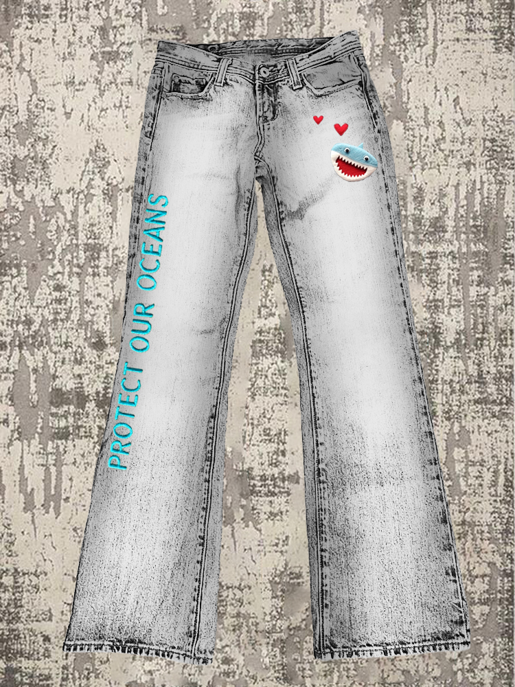 Protect Our Oceans Love Shark Embroidered Women's Micro Pant