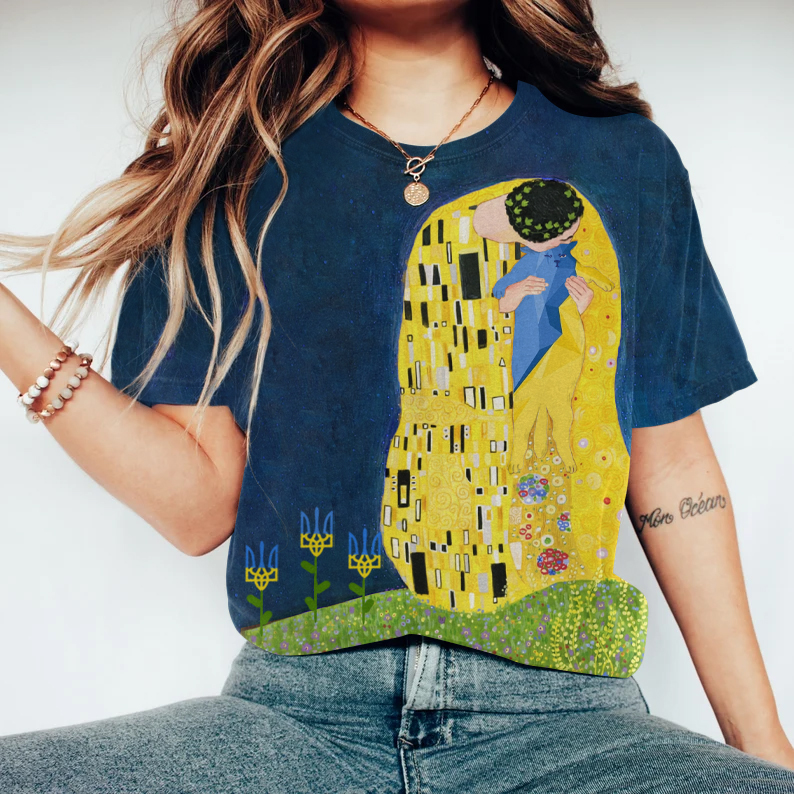 Women's Kiss Ukraine Cat Abstract Art Inspired T-shirt