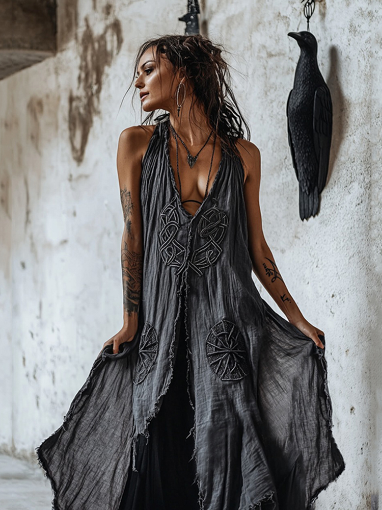 Women's Vintage Tribal Celtic Knot Art V Neck Tank Dress