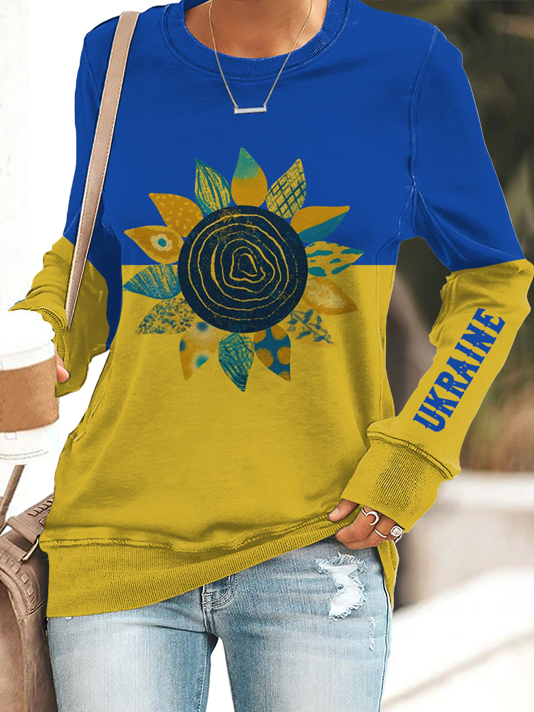 Women's Stand With Ukraine Sunflower Crew Neck Sweatshirt