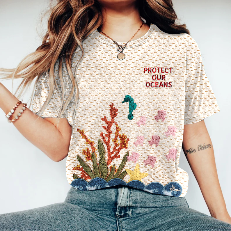 Respect The Locals Underwater World Embroidered Ladies T-shirt