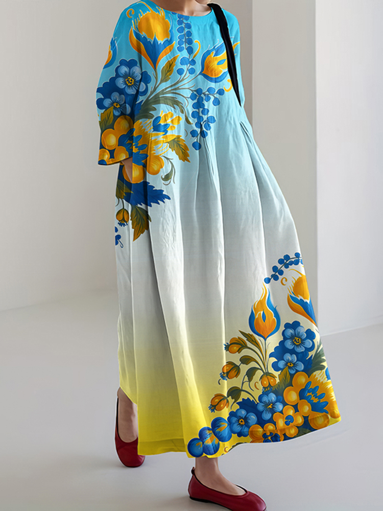 Vintage Ukrainian In Gradient Ears Of Wheat Stop Ukr War Pattern Dress