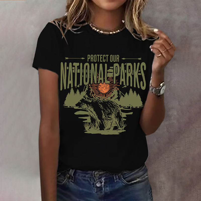 Women's Protect Our National Parks Print Round Neck T-shirt