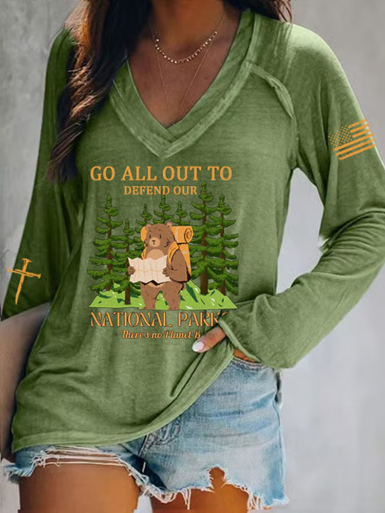 Women's National Park Protection Print V-neck T-shirt