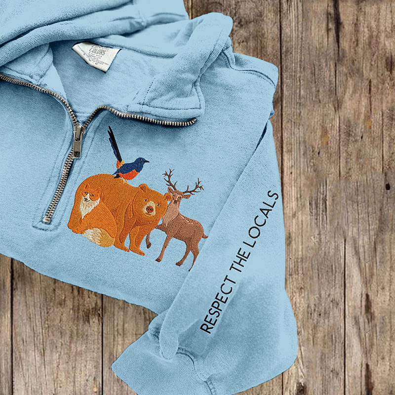 Respect The Local Wildlife Embroidered Zip Up Sweatshirt