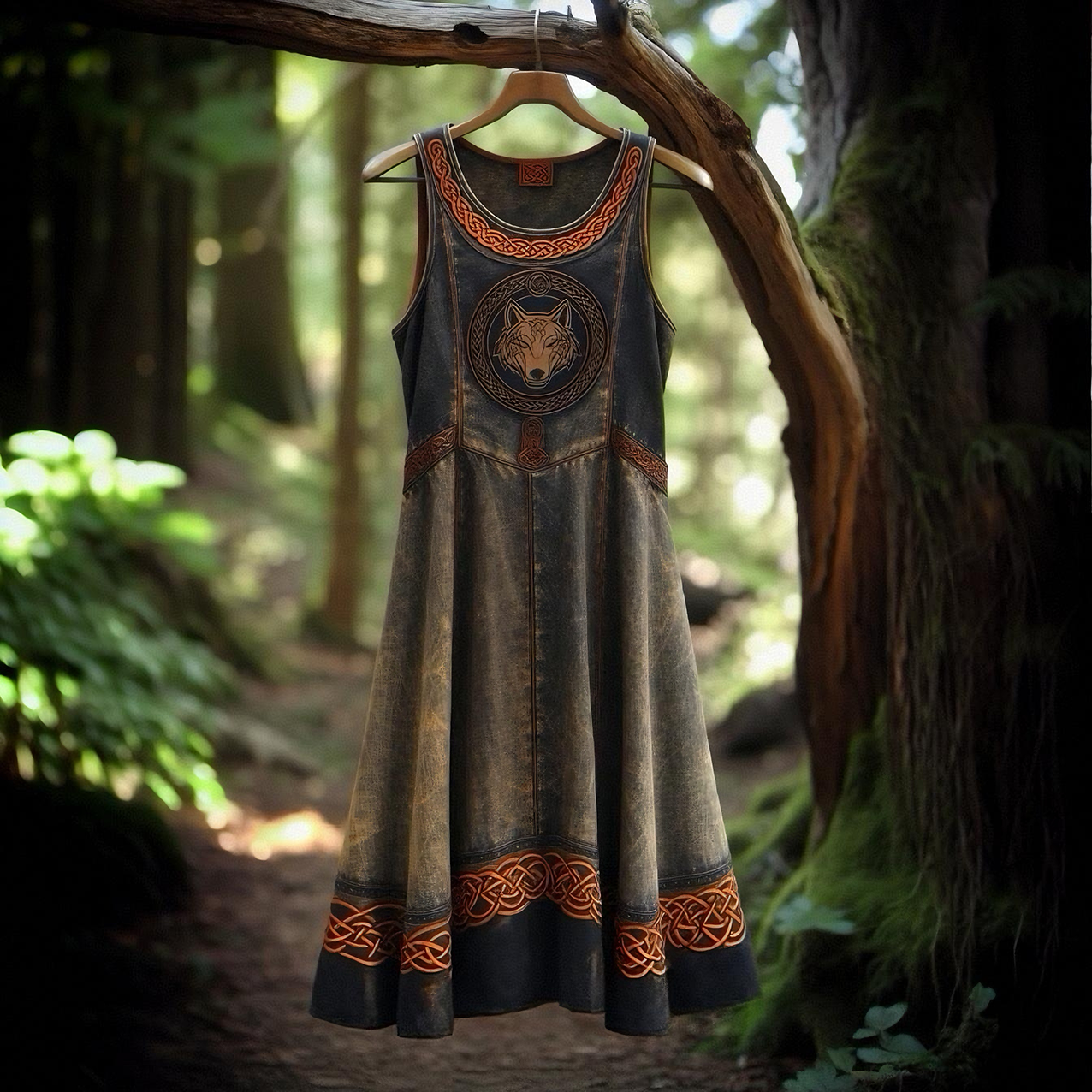Vintage Tribal Viking Wolf Celtic Knot Tank Midi Dress