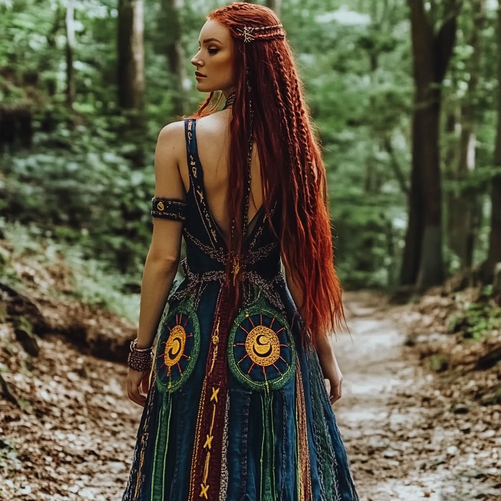 Women's Retro Sun, Moon And Stars Printed Sling Deep V Dress