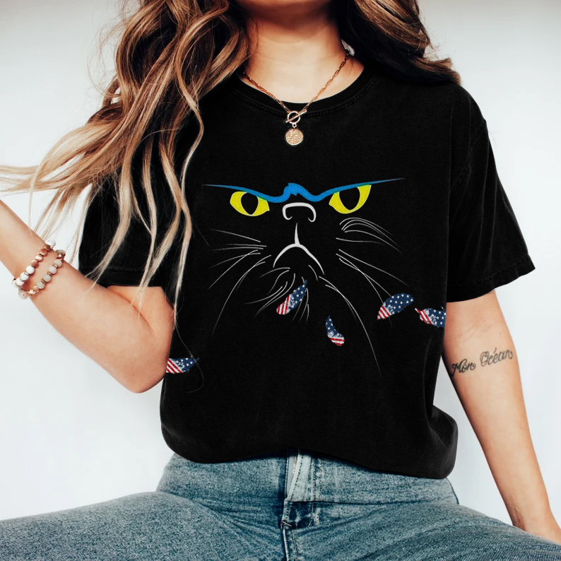 Women's Ukraine Inspire Angry Cat Abstract Art Print T-shirt