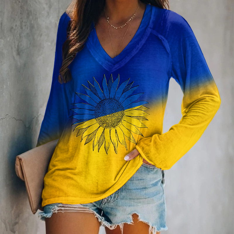 Women's Peace For Ukraine We Stand Together Stop Ukr War V-neck T-shirt