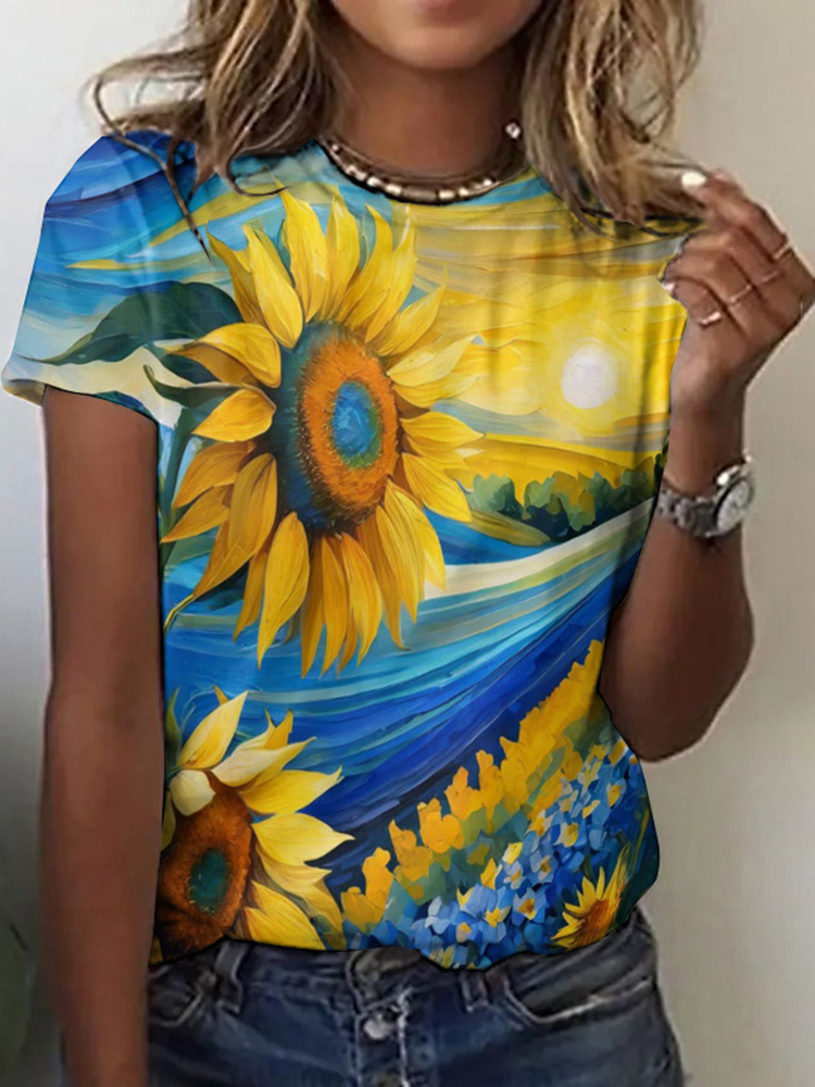 Women's Stand With Ukraine Sunflower Crew Neck T-shirt