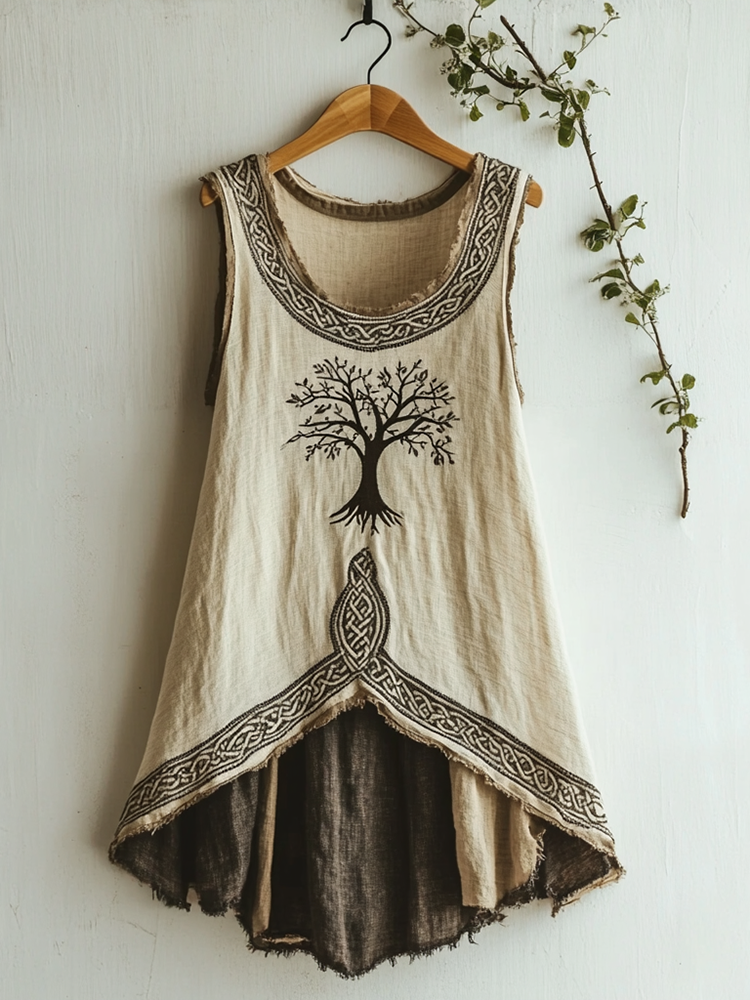Women's Viking Tree Of Life Celtic Art Linen Sleeveless Top