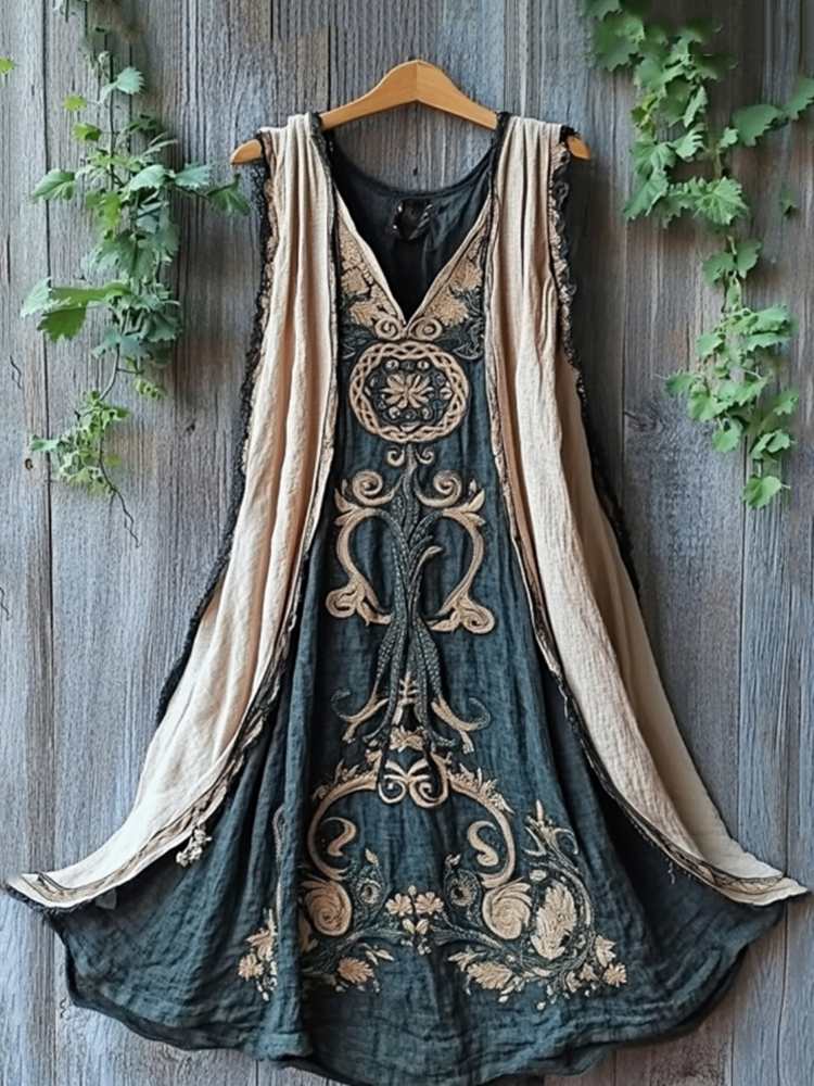 Viking Pattern Patchwork Art Linen Tank Dress