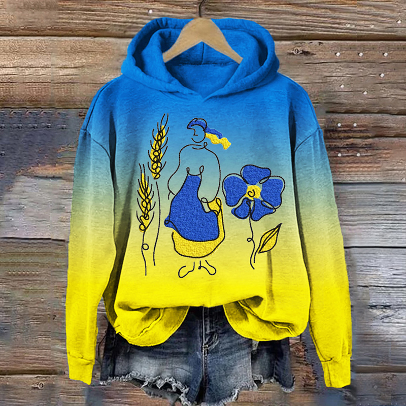 Ukrainian Wheat & Flower Embroidery Women's Hooded Sweatshirt