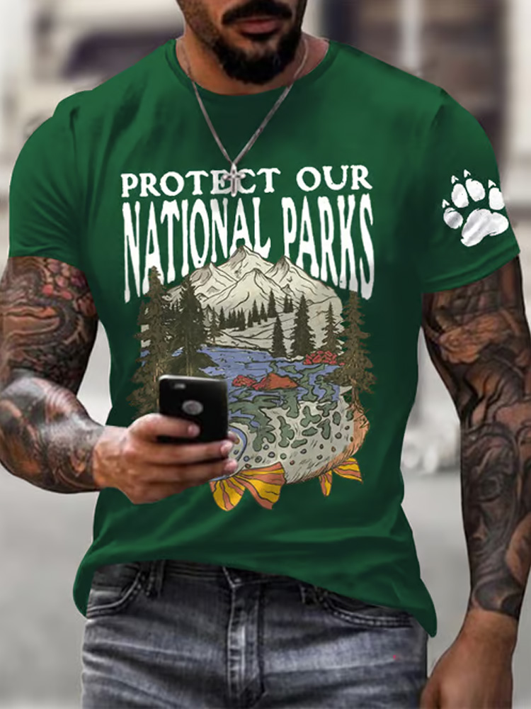 Men's Protect Our National Parks Printed Round Neck T-shirt