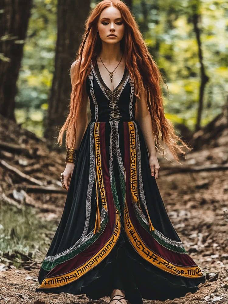 Women's Vintage Viking Celtic Rune Flowy Sleeveless Dress