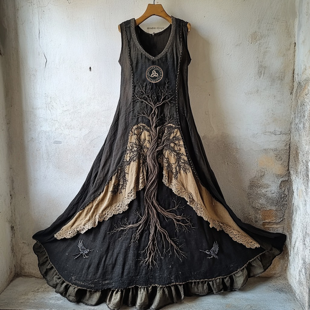 Tribal Life Of Tree Runes Embroidery Lace Art Tank Dress