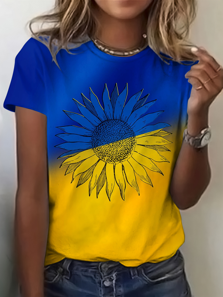 Women's We Stand Together Stop Ukr War Art Print Round Neck T-shirt