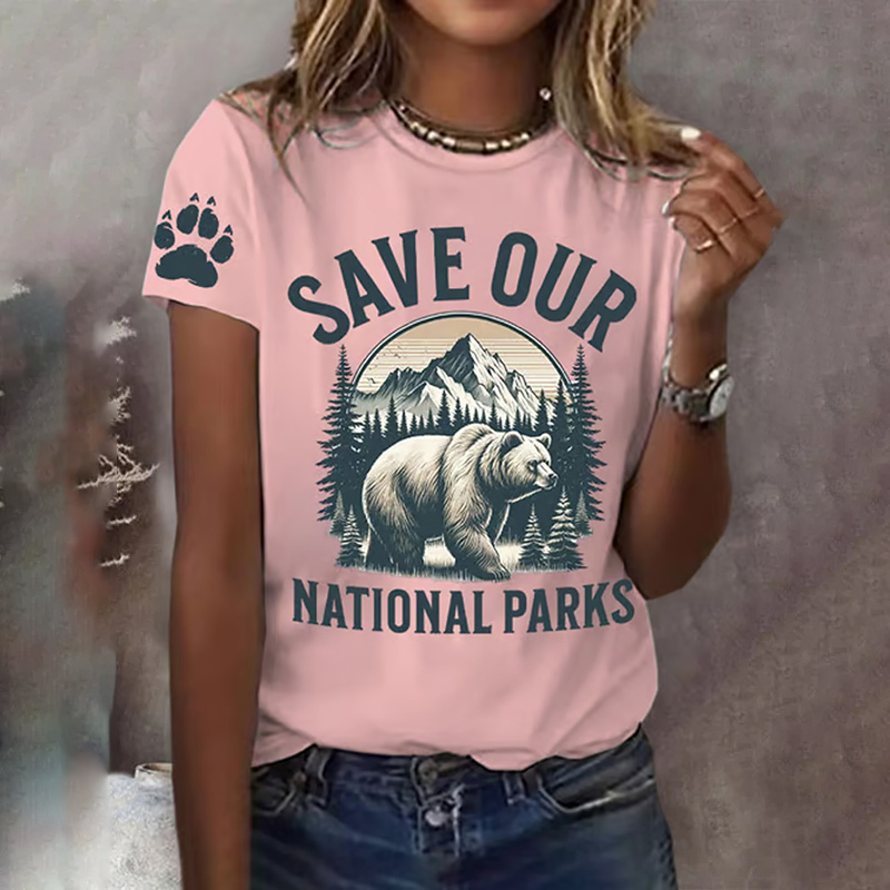 Women's Protect Our National Parks Print Round Neck T-shirt