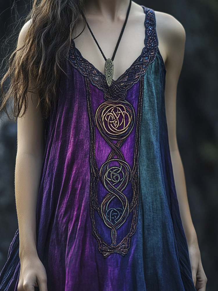 Vintage Celtic Mythology Gradient Lace Linen Tank Dress