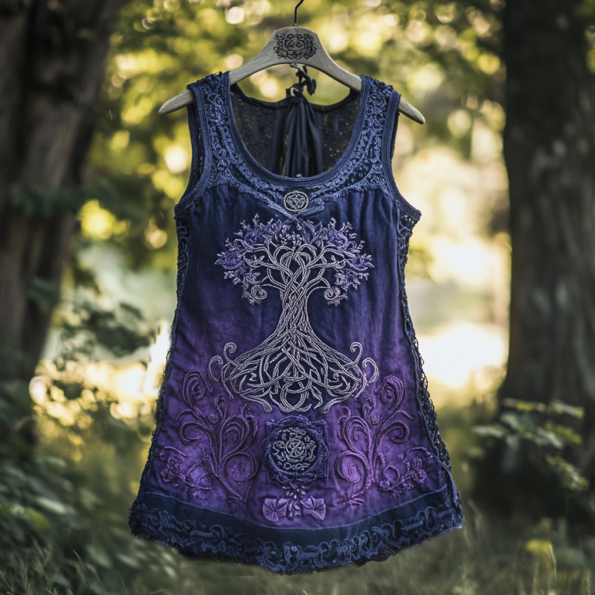 Boho Viking Tribal Celtic Knot Life Of Tree Patchwork Art Sleeveless Tank Top