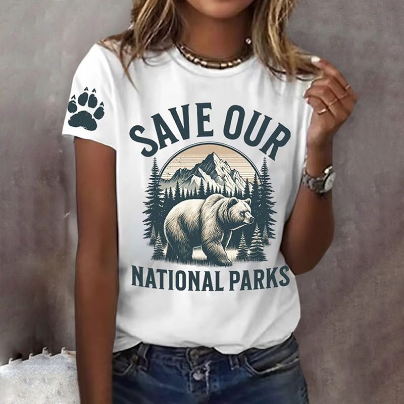Women's Protect Our National Parks Print Round Neck T-shirt