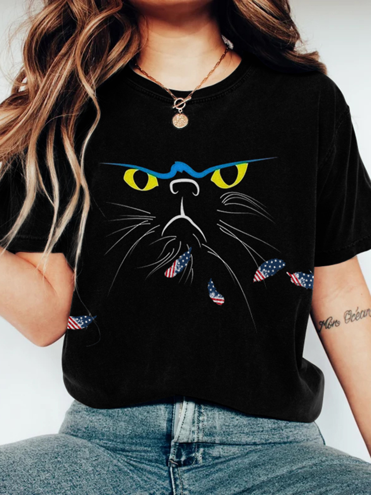 Women's Ukraine Inspire Angry Cat Abstract Art Print T-shirt