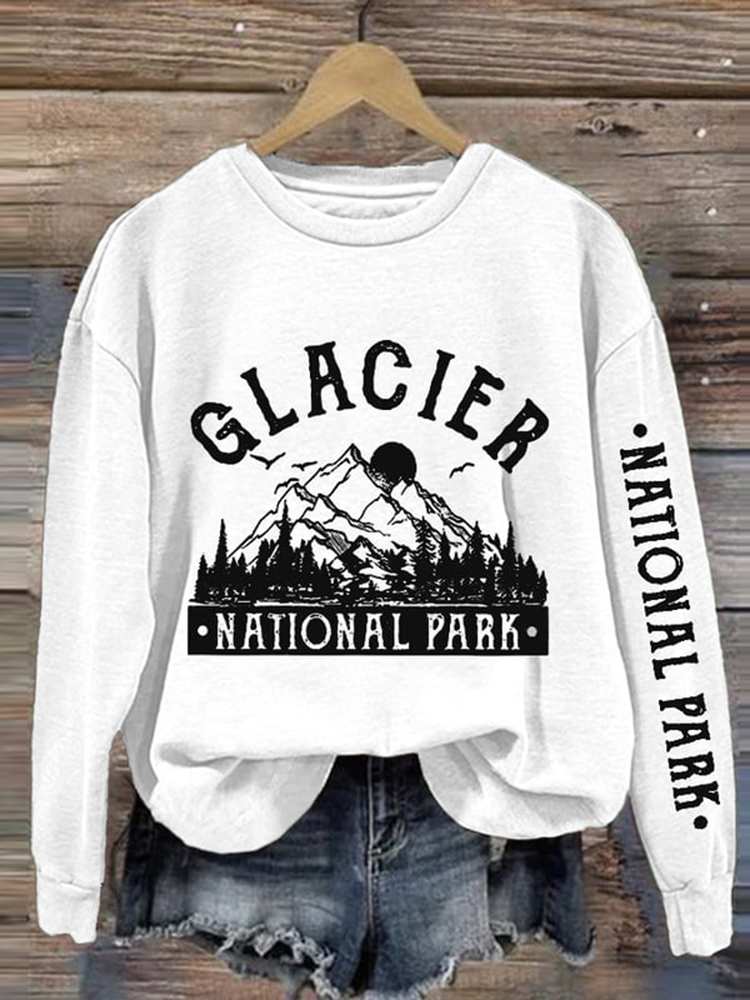 Women's Protect Our National Parks Hot Spots Print Crew Neck Long Sleeve Sweatshirt