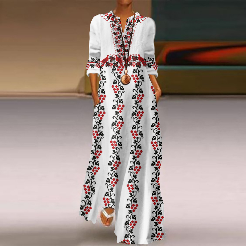 Ukraine Embroidered Art V-neck Maxi Dress