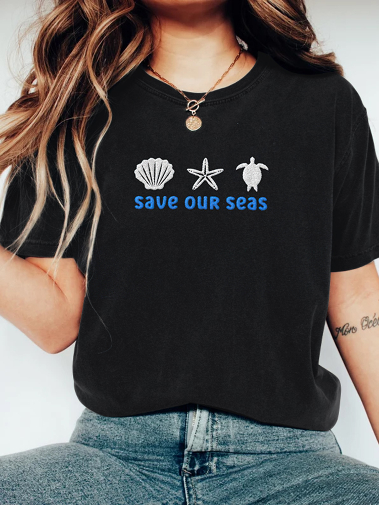 Save Our Sea Embroidered Art Cozy T Shirt
