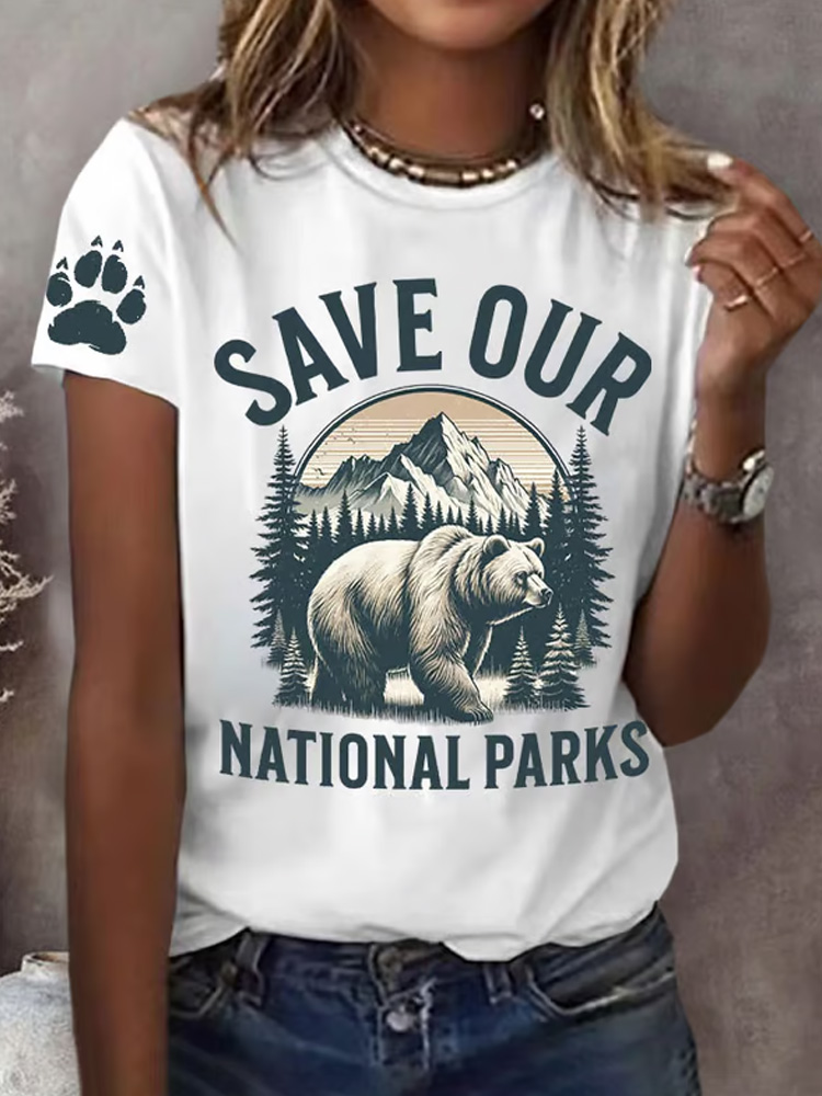Women's Protect Our National Parks Print Round Neck T-shirt