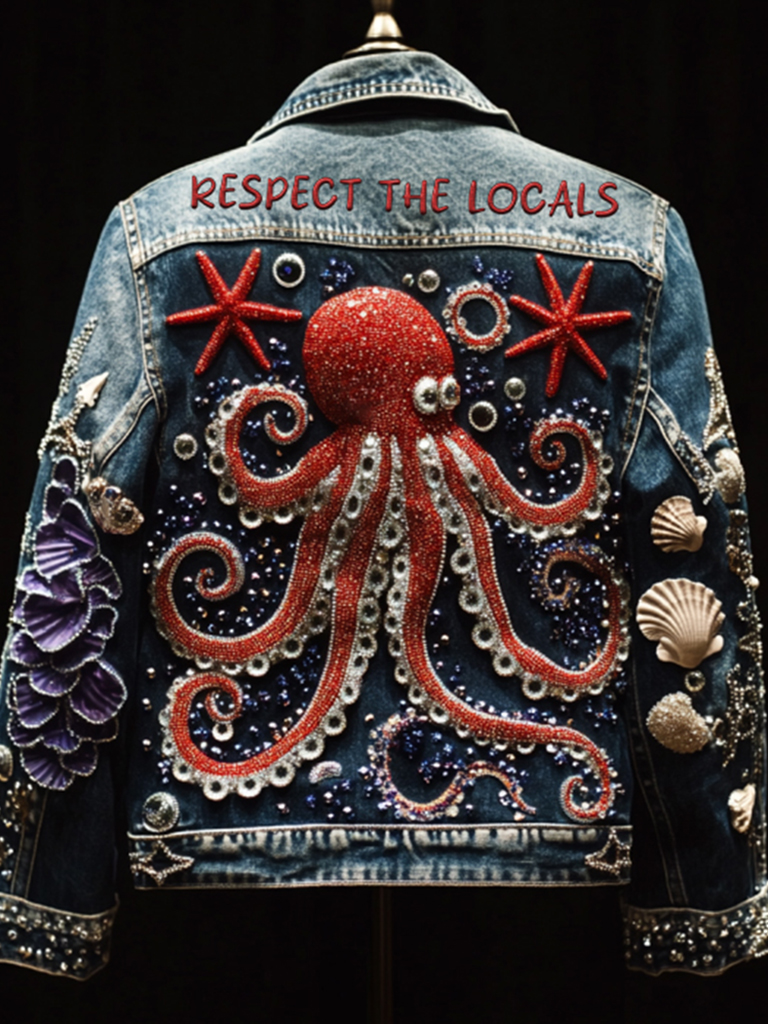 Respect The Locals Octopus Diamond Embroidered Denim Jacket