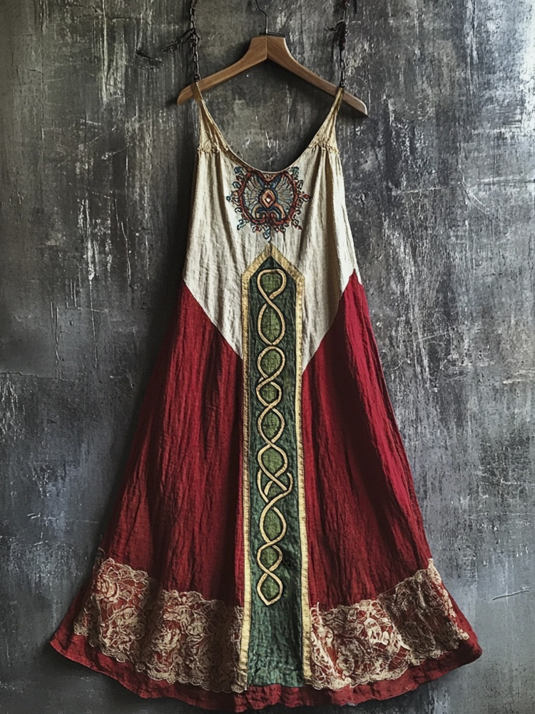 Vintage Celtic Totem Linen Halter Dress