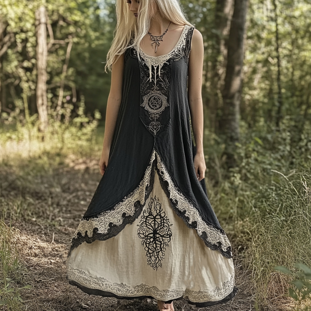 Womens Viking Tree Of Life Celtic Knot Art Linen Dress