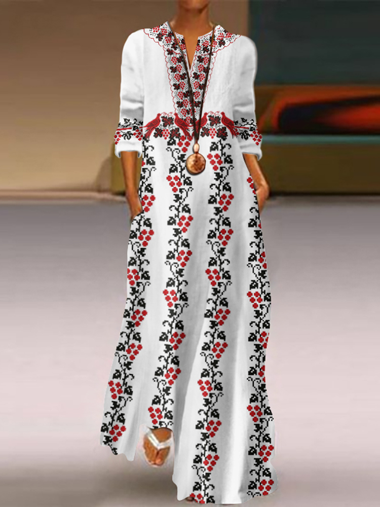 Ukraine Embroidered Art V-neck Maxi Dress