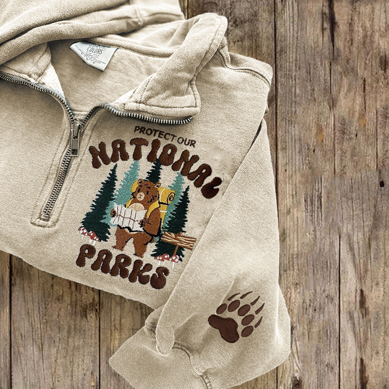 Protect National Parks Bear Embroidered Zip Up Sweatshirt