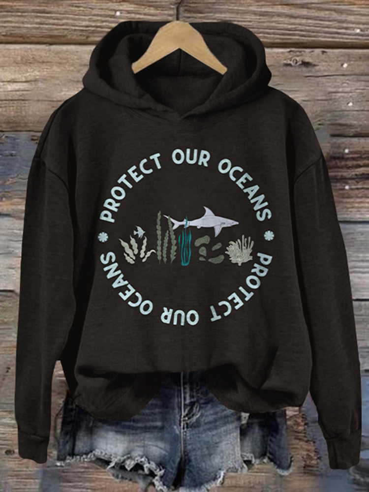 Protect Our Ocean Pattern Zip Up Hoodie