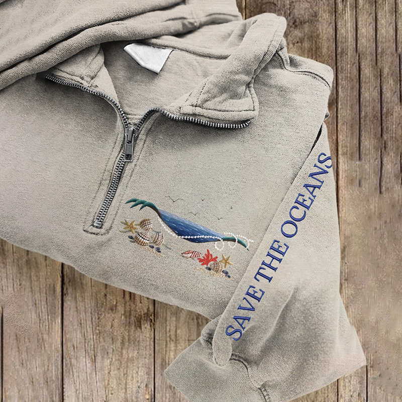 Save The Ocean Eco-print Women's Zipper Sweatshirt