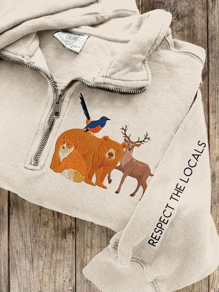 Respect The Local Wildlife Embroidered Zip Up Sweatshirt