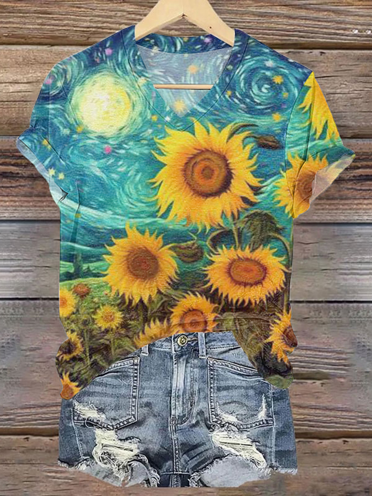 Vintage Ukrainian Sunflower Floral Print T-shirt