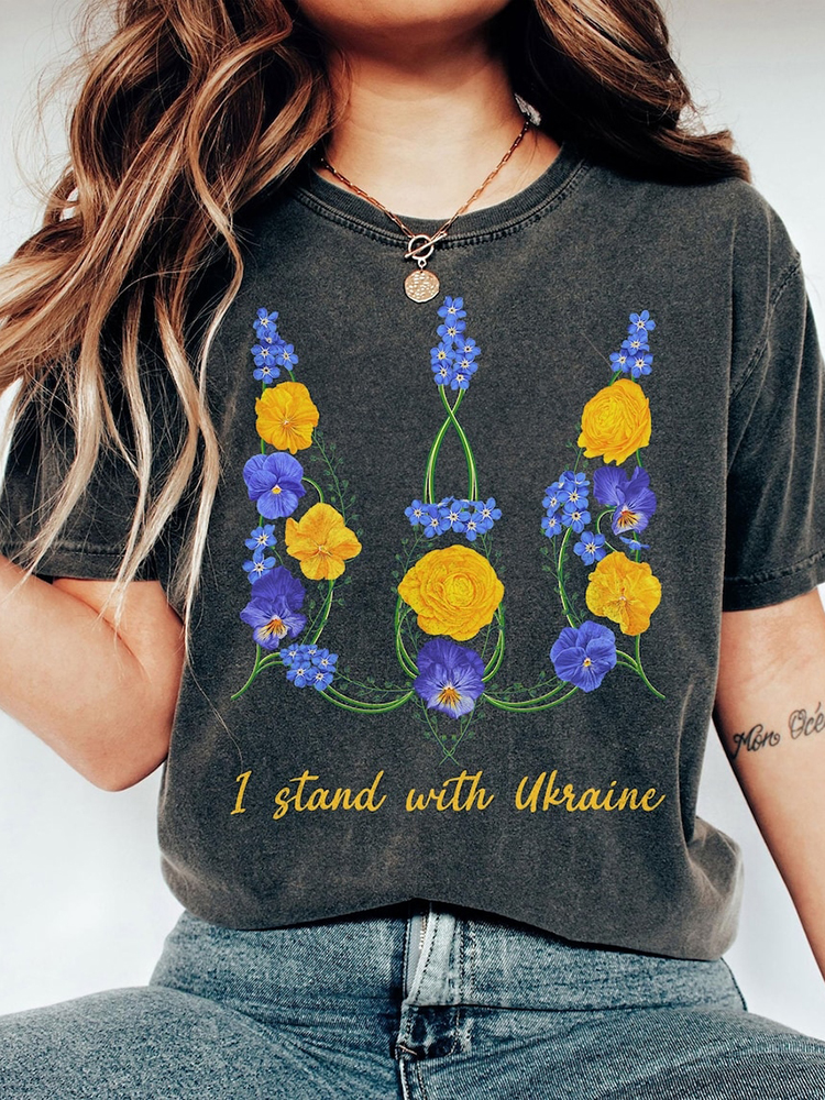 Women's Ukraine Trident Floral Print Crew Neck T-shirt