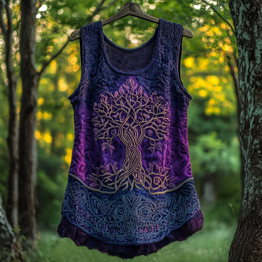 Boho Viking Tribal Celtic Knot Life Of Tree Patchwork Art Sleeveless Tank Top