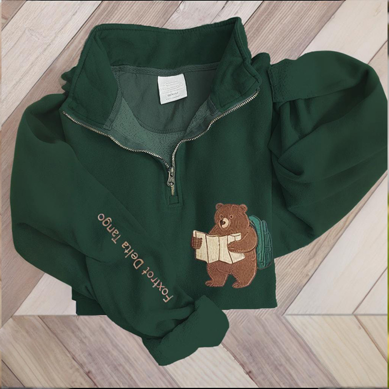 Embroidered Fdt Resist Bear Half-zip Sweatshirt
