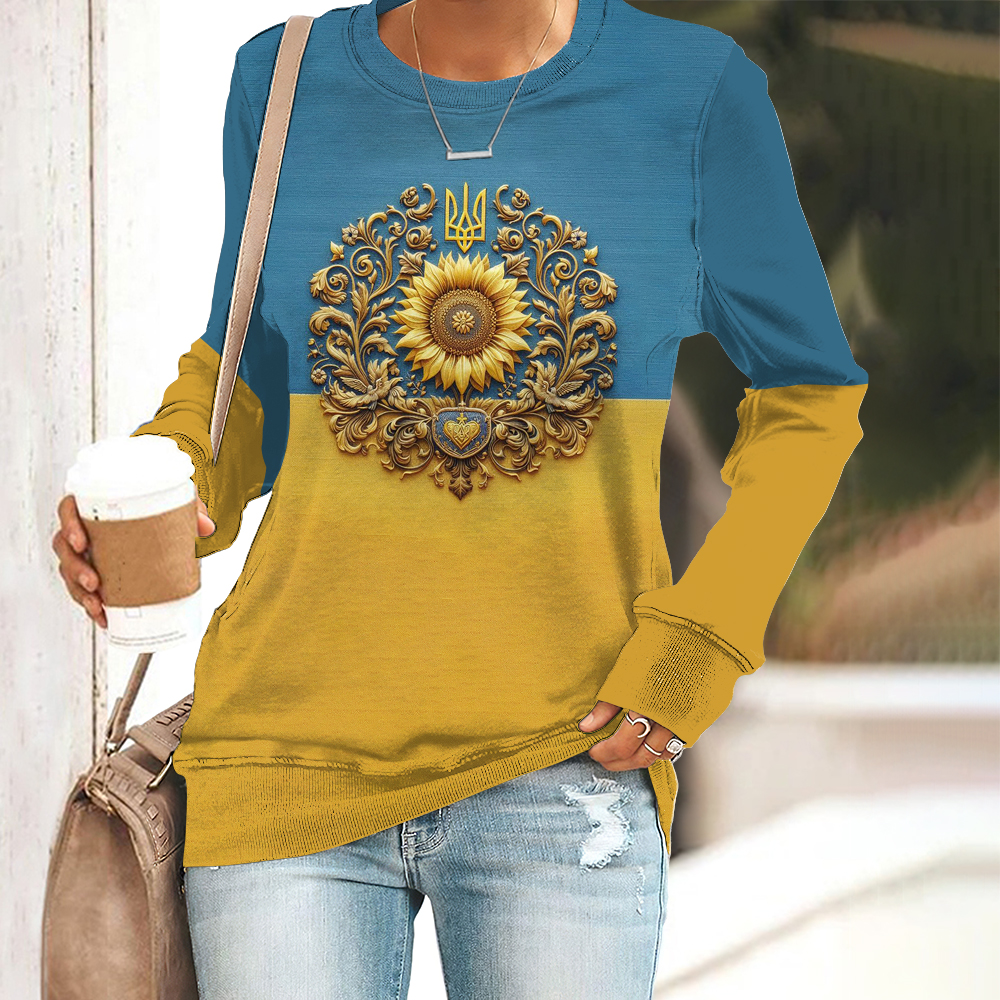 Women's Ukrainian Trident Sunflower Print Casual Sweatshirt